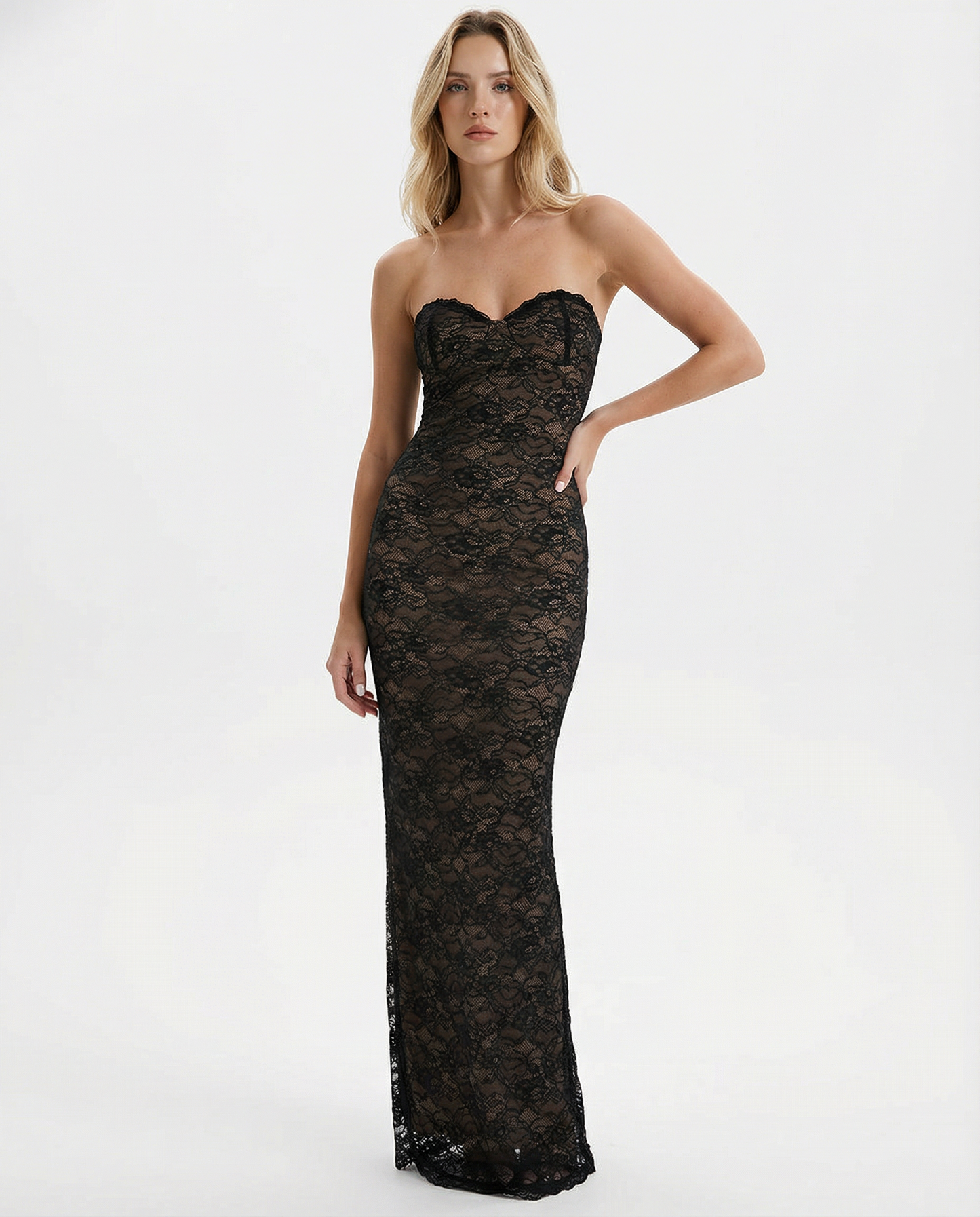 ARIA Robe Maxi Dentelle Muse – Manches Amovibles et Corset