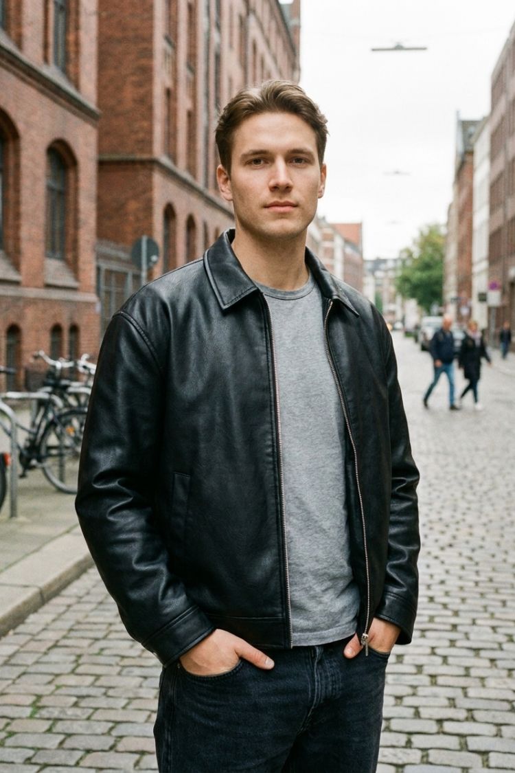 Veste homme noire col classique fermeture éclair