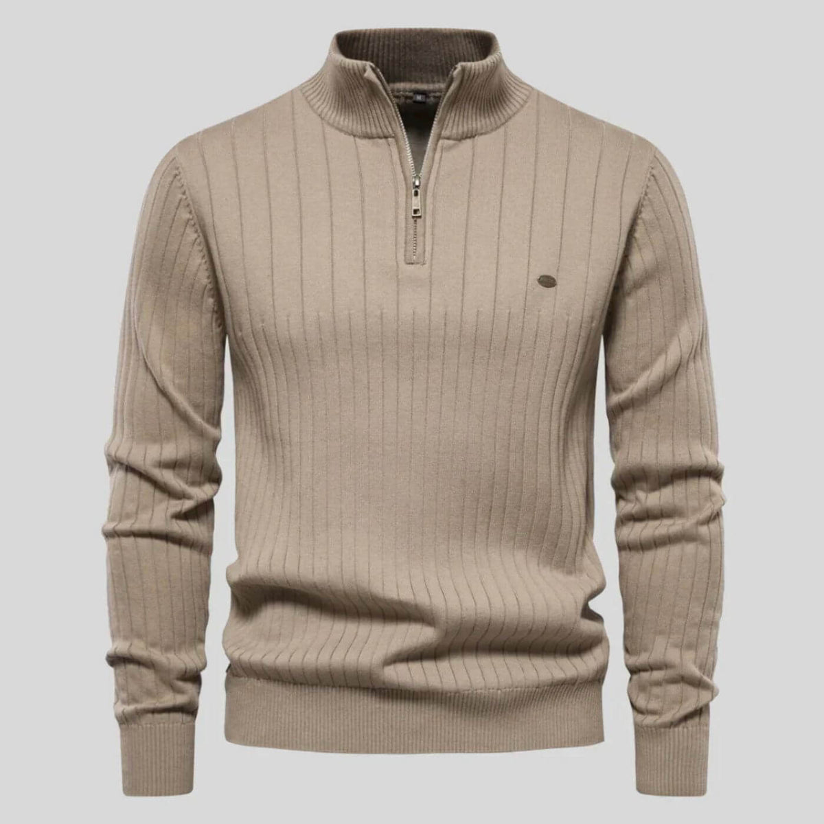 Pull homme col zippé coton léger décontracté