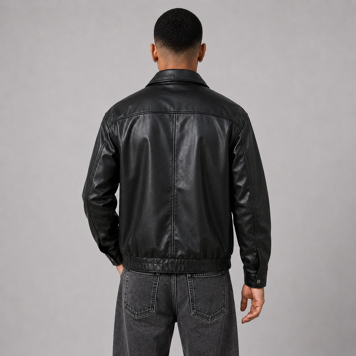 Lässige Herrenjacke aus Kunstleder mit weiter Passform