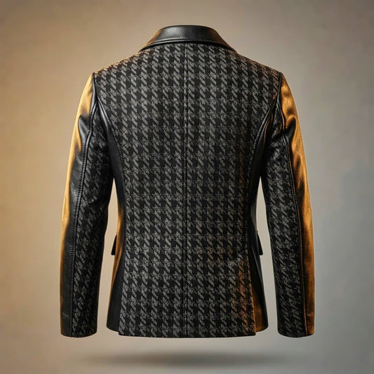 Blazer homme cuir italien motif pied-de-poule