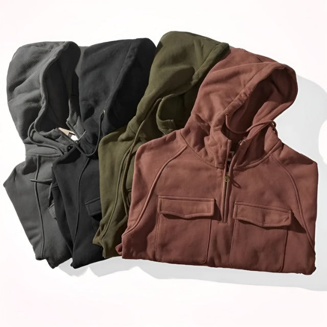 Herren-Fleece-Hoodie mit Viertelreißverschluss für den Winter
