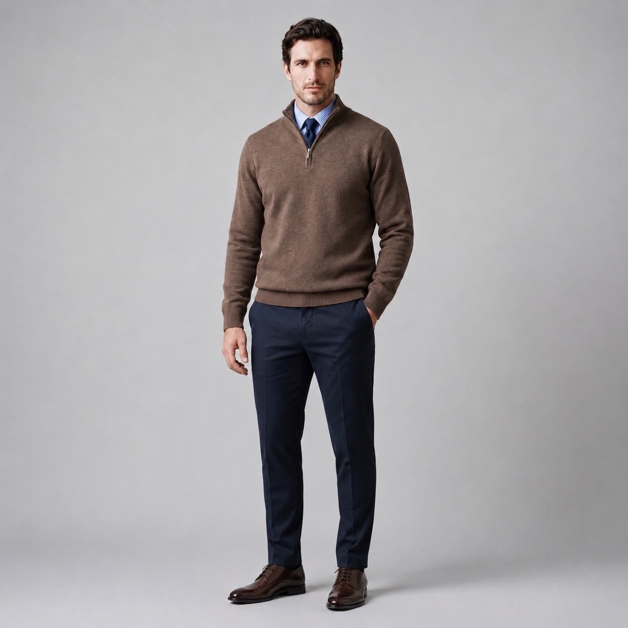 Pull homme coton col montant demi-zip respirant
