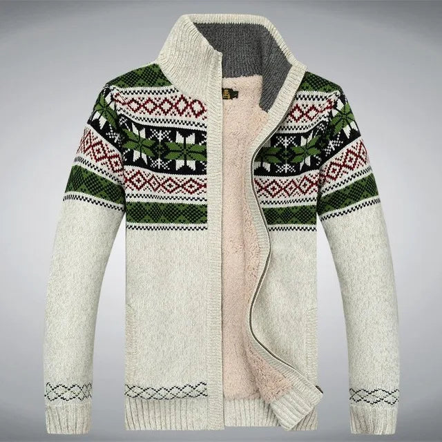 Herren-Strickfleeceweste mit Jacquardmuster und Stehkragen