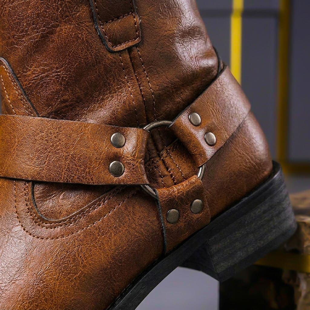 Herren-Motorradstiefel aus echtem Leder mit seitlichem Reißverschluss