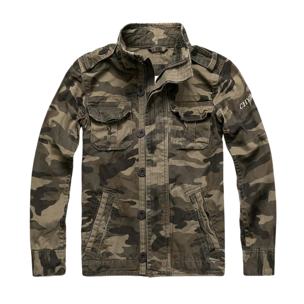 Veste homme style militaire col montant poches multiples