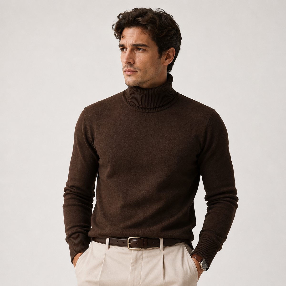 Pull col roulé homme maille douce confort hiver