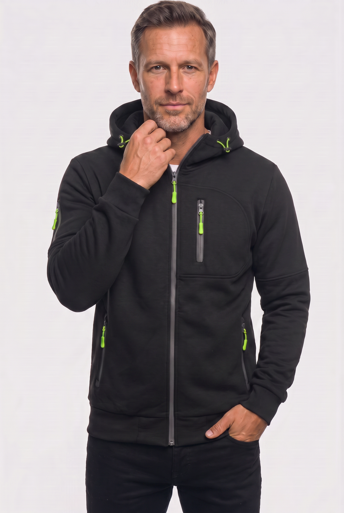 Sweat à capuche homme zippé multi-poches sport