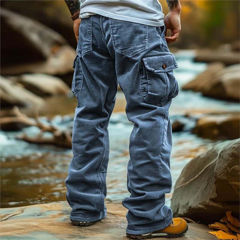 Jeans cargo homme pratique multi-poches décontracté