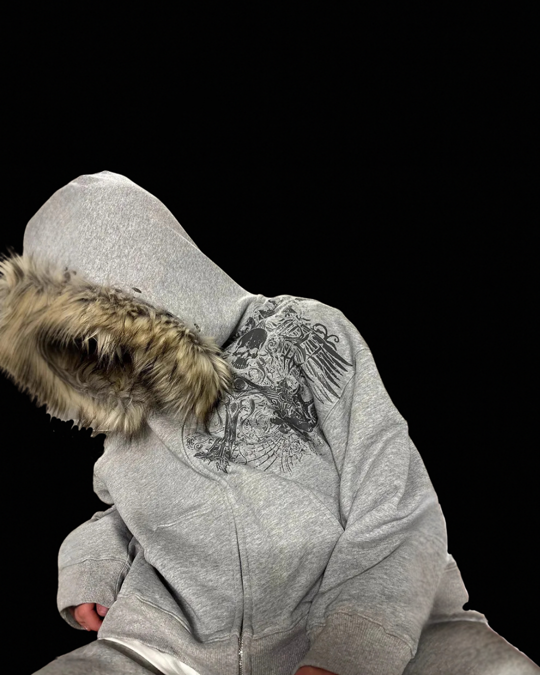 Sweat à capuche zippé graphique doublé fourrure femme