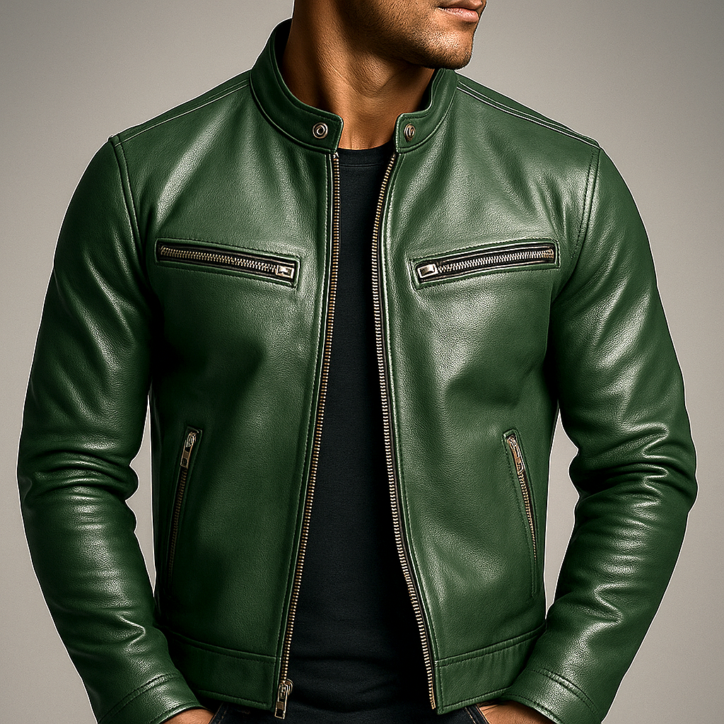 Blouson cuir homme vintage coupe structurée