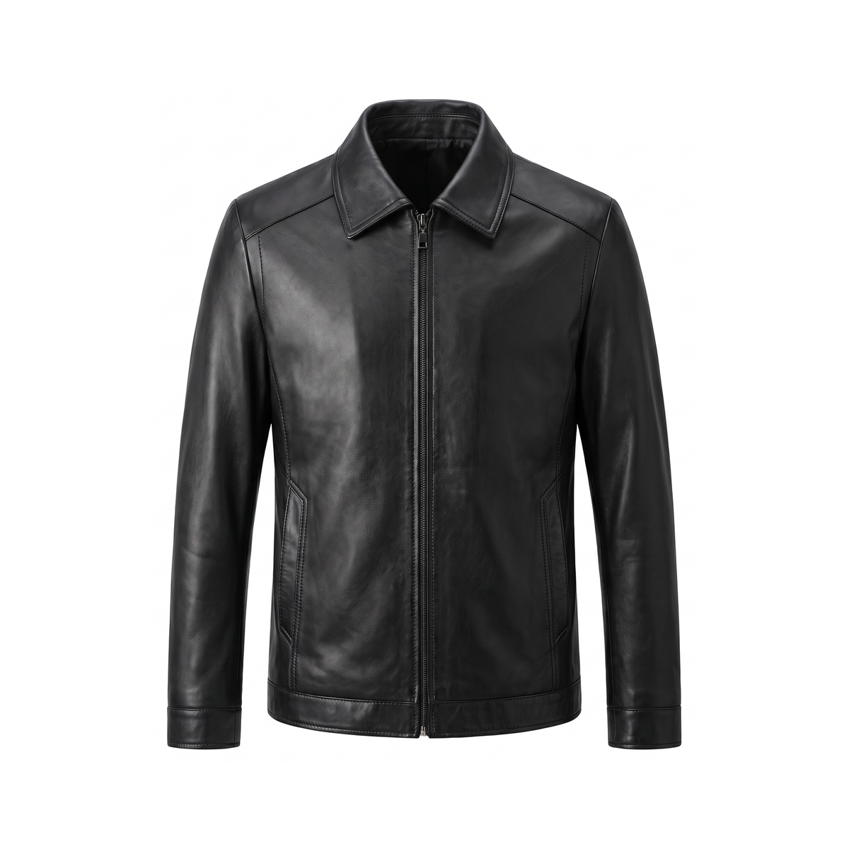 Blouson cuir homme coupe courte col pointu