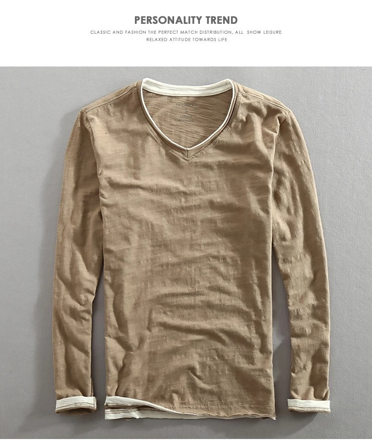 Sweatshirt homme col V élégant manches longues