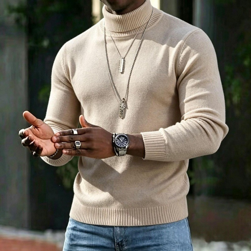 Herren-Rollkragenpullover, schmale Passform, weich, Winter