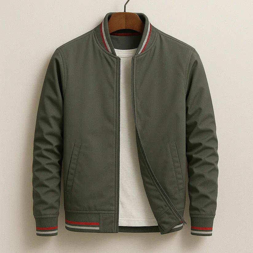Veste homme zippée col côtelé détails rayés