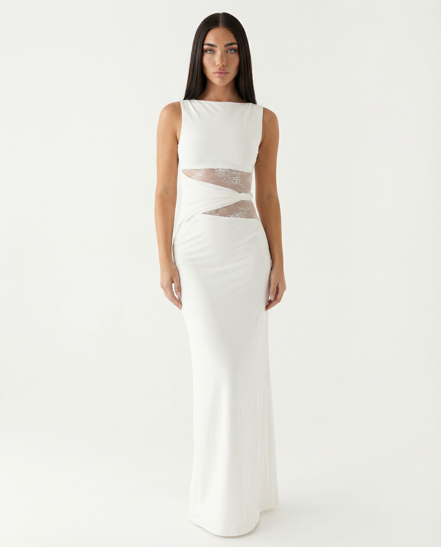 Robe Maxi Illusion Dentelle – Robe de Soirée Élégante
