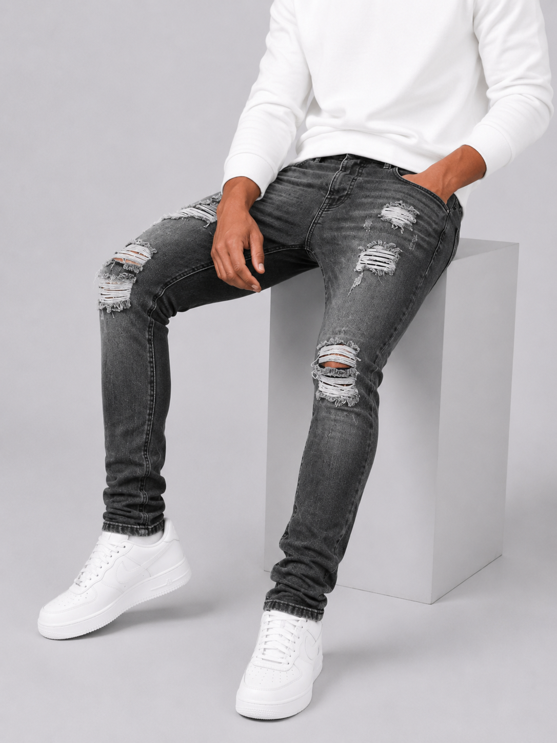 Jean homme slim déchiré denim souple moderne