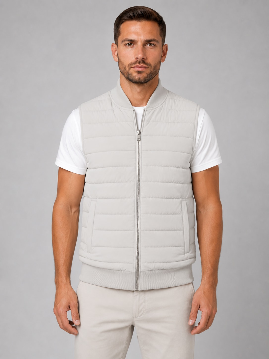 Gilet homme matelassé léger col côtelé zippé
