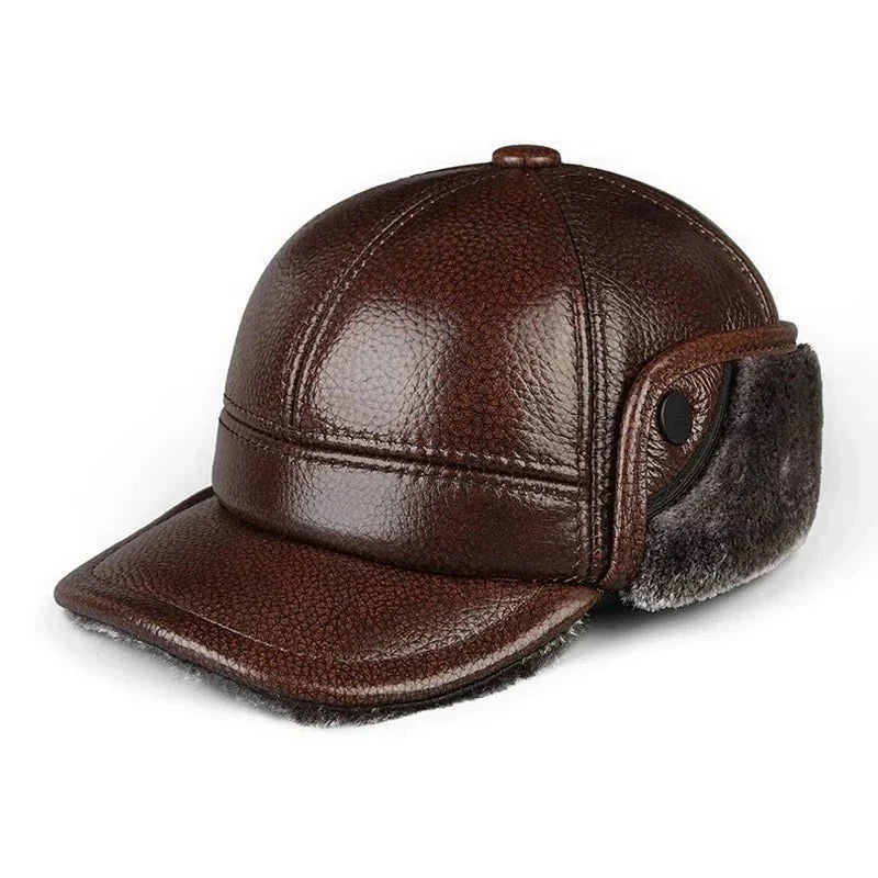 Fliegerkappe aus echtem Leder mit Samtfutter für den Winter