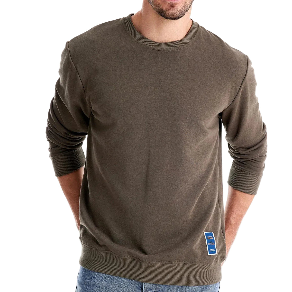 Unifarbenes Herren-Sweatshirt mit Rundhalsausschnitt und Rippbündchen