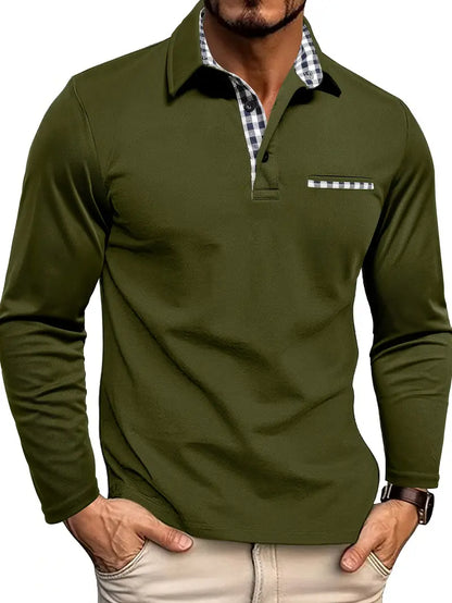 Polo Homme Manches Longues Détails Contrastés
