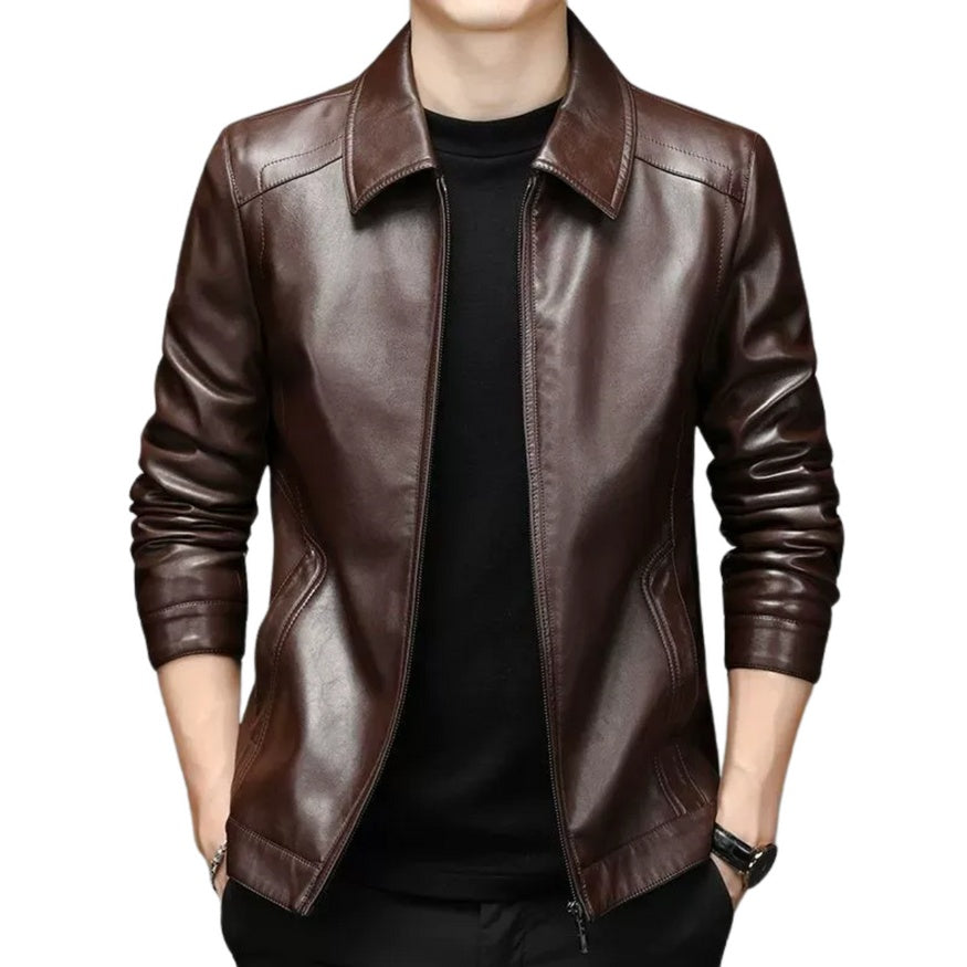 Blouson cuir homme coupe courte col pointu