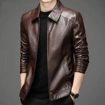 Blouson cuir homme coupe courte col pointu