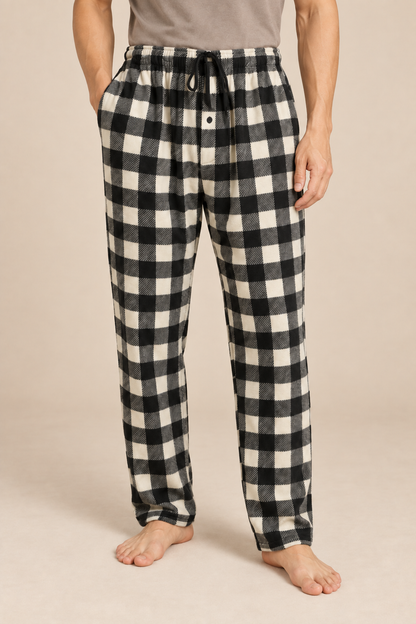 Bas de pyjama homme polaire à carreaux avec cordon