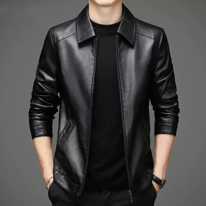 Blouson cuir homme coupe courte col pointu