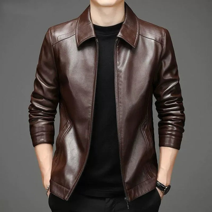 Blouson cuir homme coupe courte col pointu