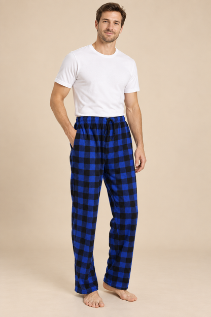 Bas de pyjama homme polaire à carreaux avec cordon