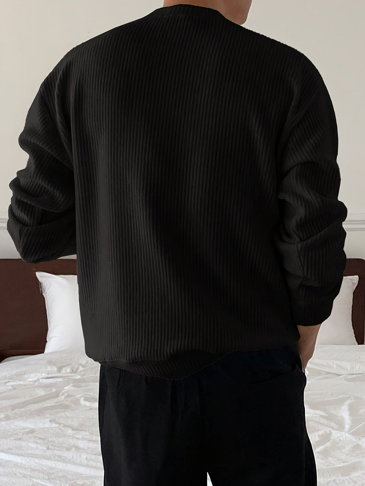 Pull homme col rond tricot côtelé coupe ample