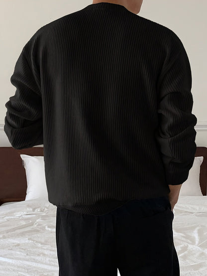 Pull homme col rond tricot côtelé coupe ample