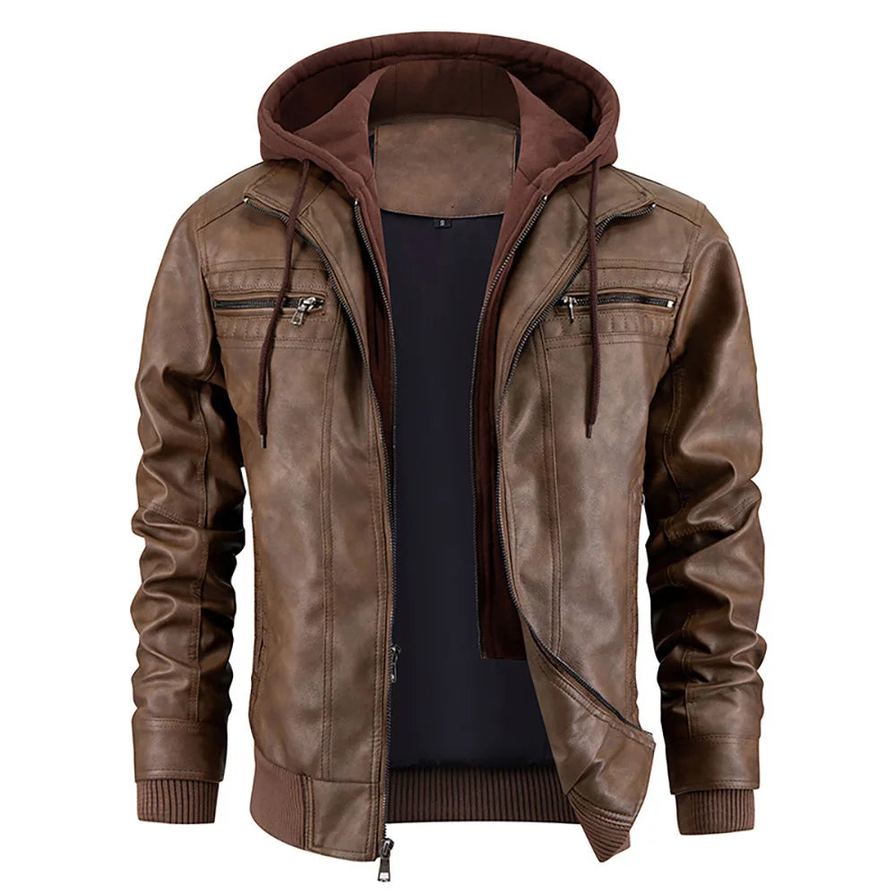 Manteau cuir hiver homme capuche coupe moderne