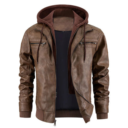 Manteau cuir hiver homme capuche coupe moderne