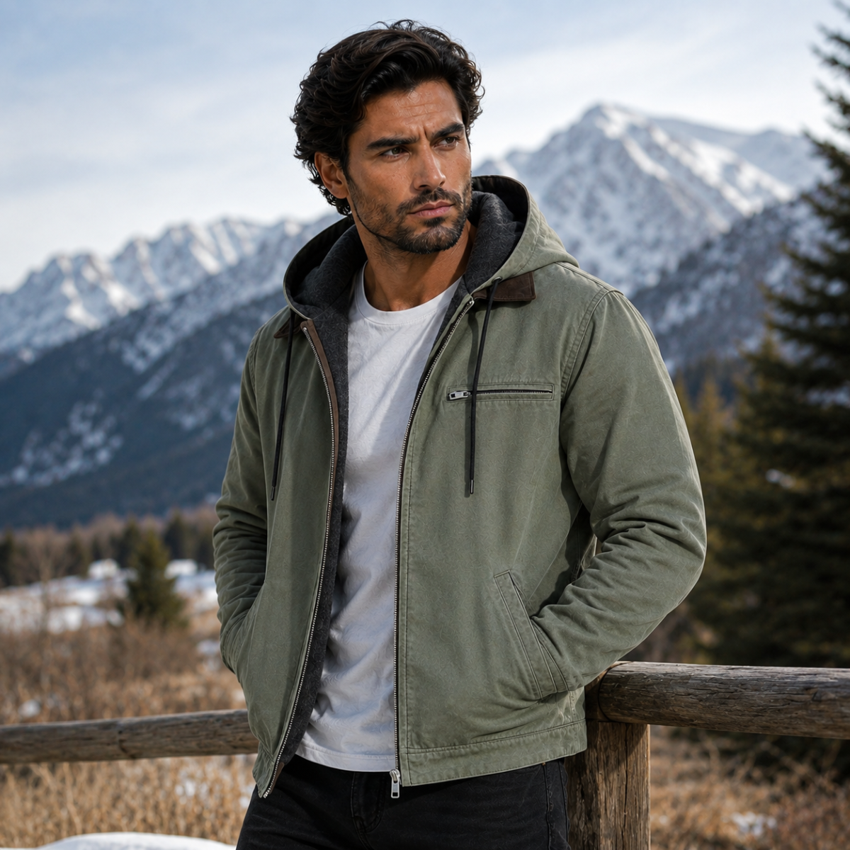 Veste homme capuche doublure polaire chaude hiver