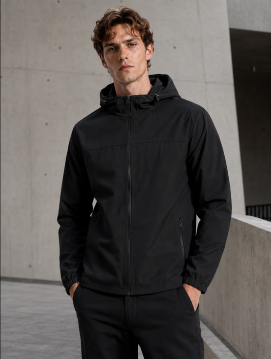 Technischer leichter Herren-Windbreaker aus schwarzem Nylon