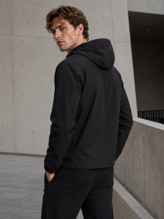 Technischer leichter Herren-Windbreaker aus schwarzem Nylon