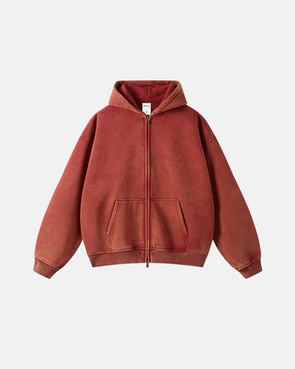 Herren-Kapuzenpullover mit Reißverschluss, verwaschen, lässige Passform