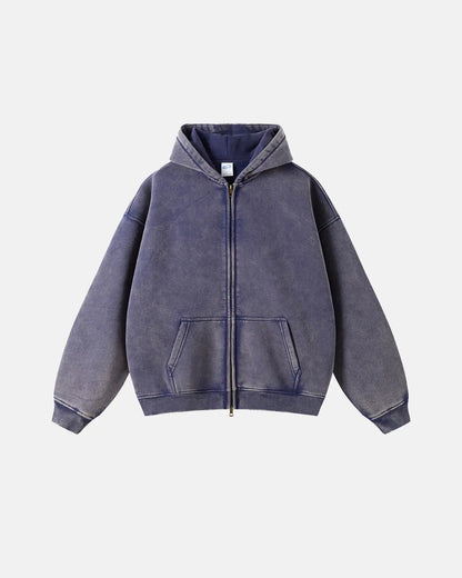 Herren-Kapuzenpullover mit Reißverschluss, verwaschen, lässige Passform