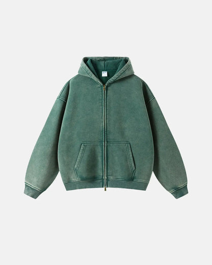 Herren-Kapuzenpullover mit Reißverschluss, verwaschen, lässige Passform