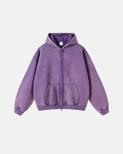 Herren-Kapuzenpullover mit Reißverschluss, verwaschen, lässige Passform