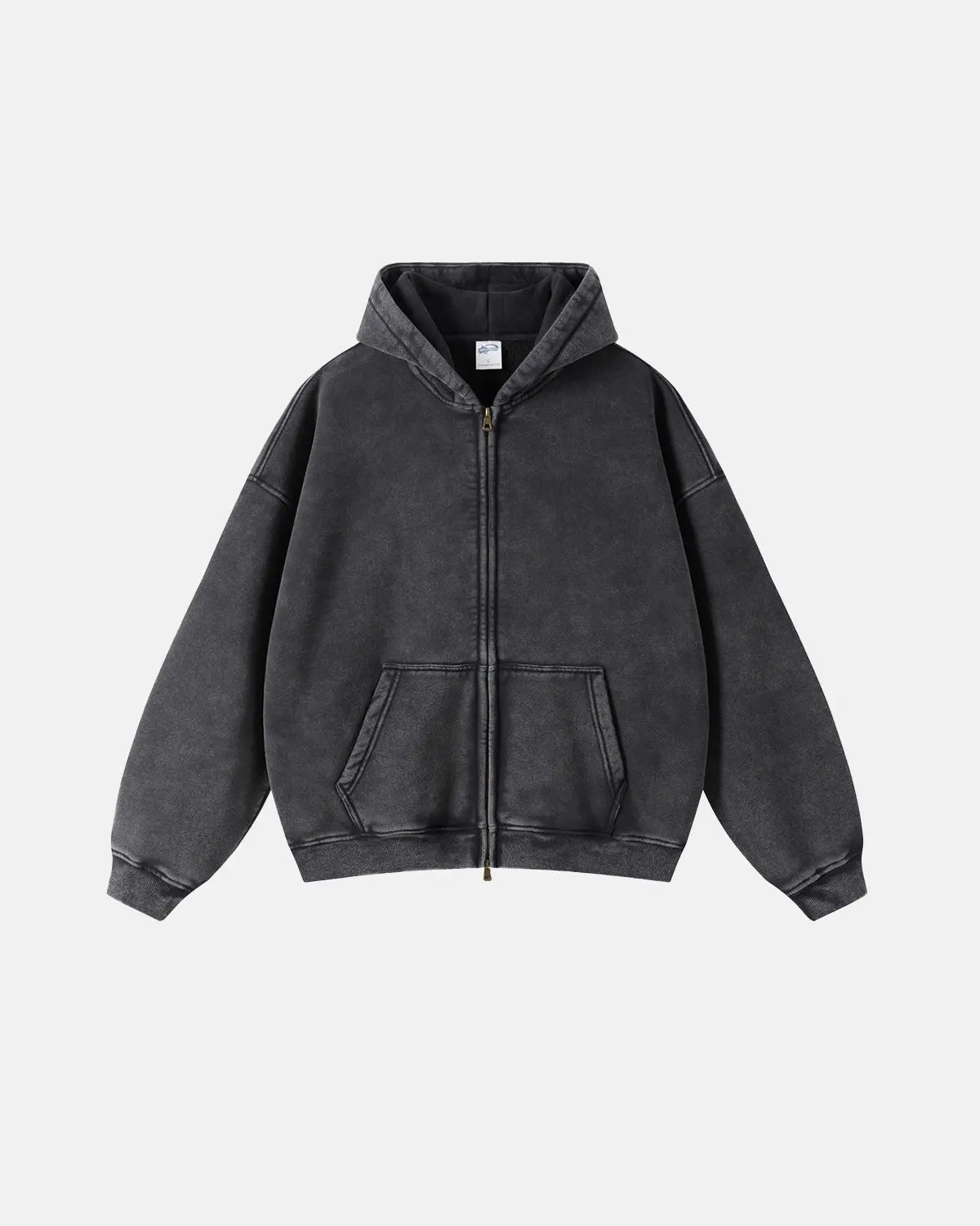 Herren-Kapuzenpullover mit Reißverschluss, verwaschen, lässige Passform