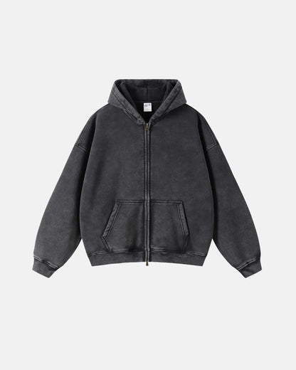 Herren-Kapuzenpullover mit Reißverschluss, verwaschen, lässige Passform
