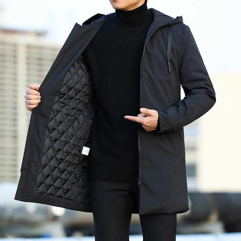 Manteau long à capuche homme fermeture éclair décontracté