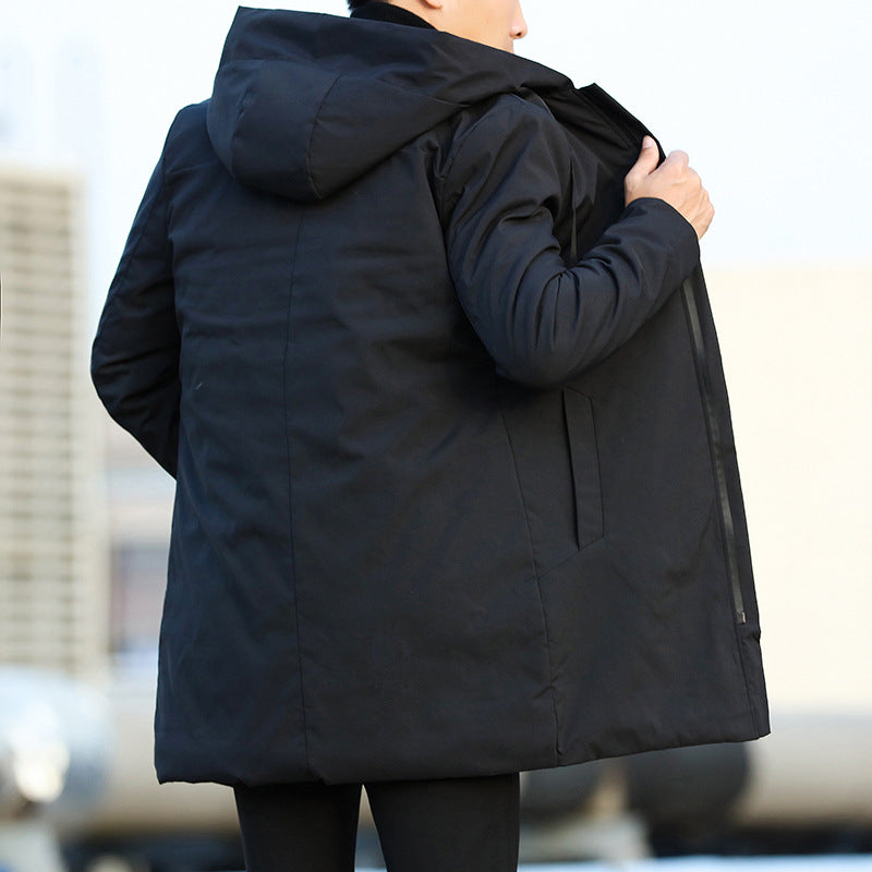Manteau long à capuche homme fermeture éclair décontracté