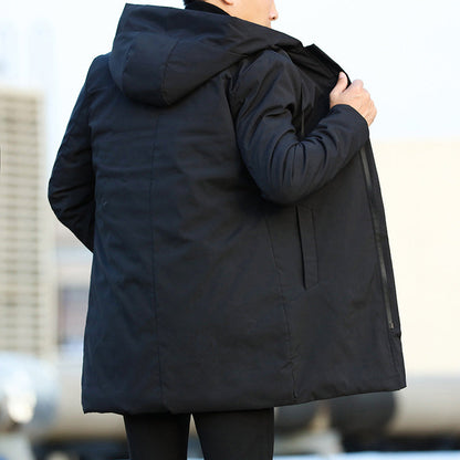 Manteau long à capuche homme fermeture éclair décontracté