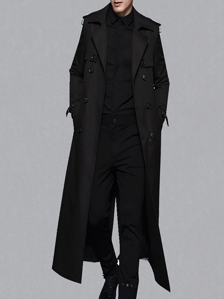 Trench-coat homme noir extra long double boutonnage
