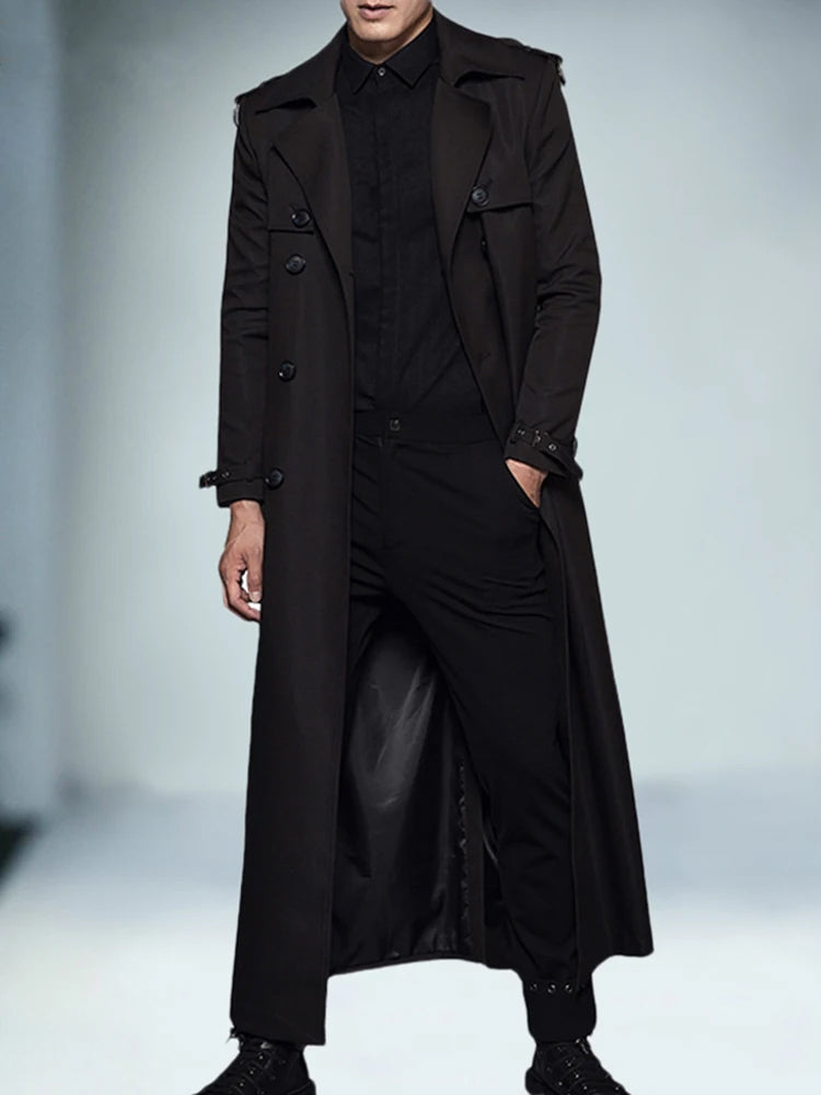 Trench-coat homme noir extra long double boutonnage
