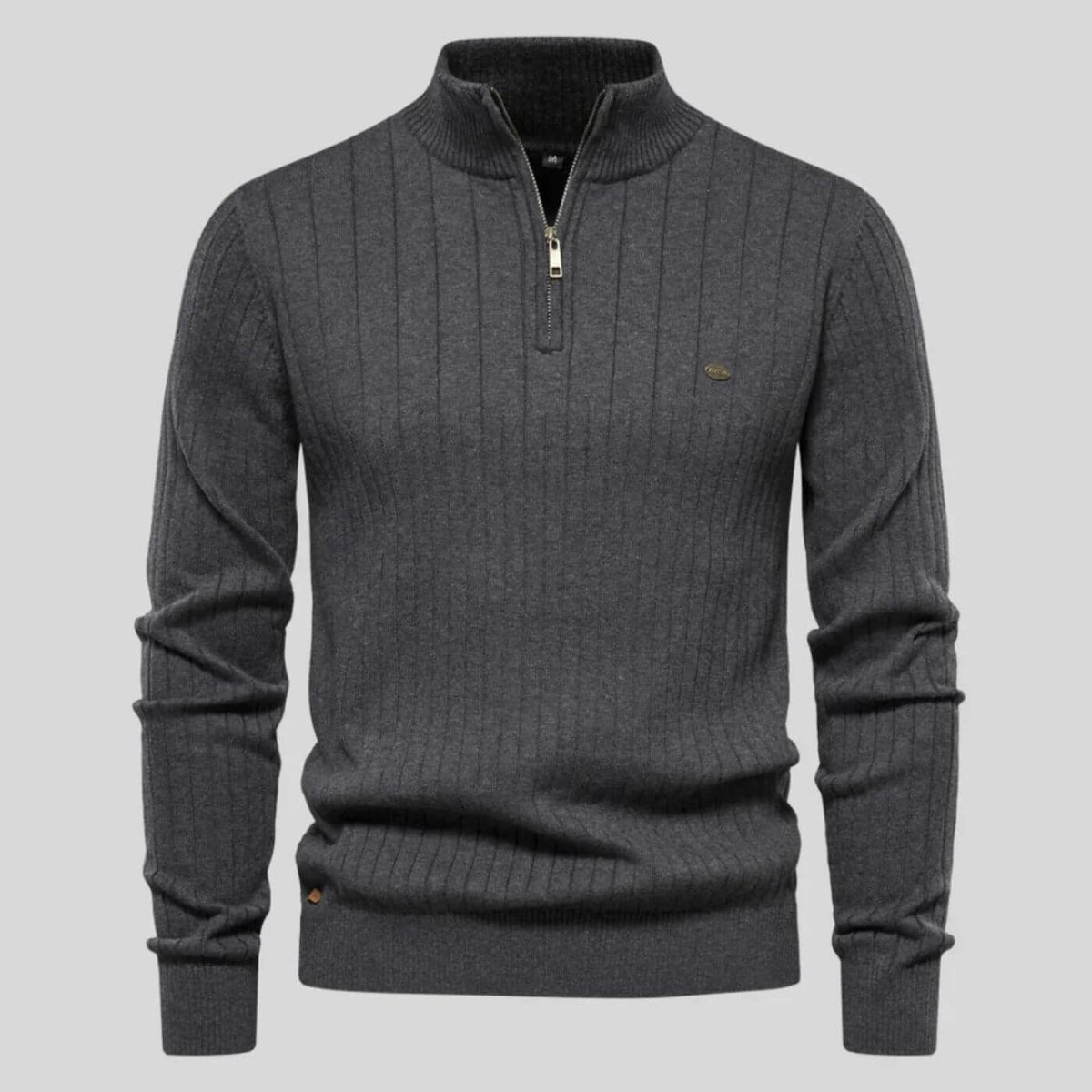 Pull homme col zippé coton léger décontracté